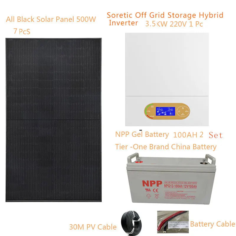 Solar System For Home Complete Kit 3500W 220v Solar Panel 500W Off Grid Solar Hybrid Inverter MPPT Lead Acid Gel Battery Farm