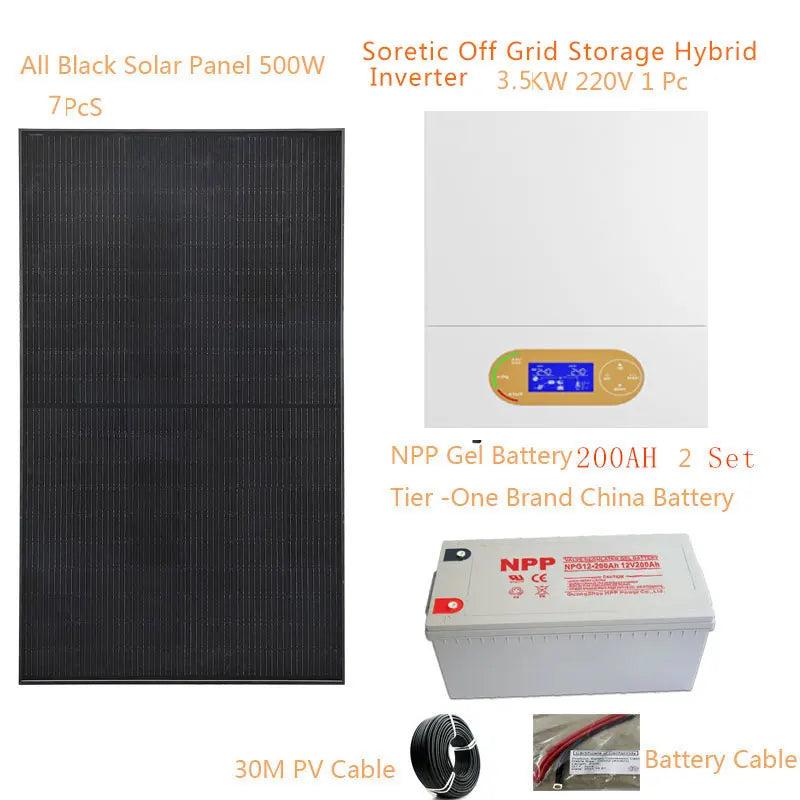 Solar System For Home Complete Kit 3500W 220v Solar Panel 500W Off Grid Solar Hybrid Inverter MPPT Lead Acid Gel Battery Farm