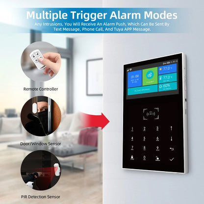 GauTone Wireless Home Alarm System Tuya 4.3 Inch Screen Smart WIFI GSM Burglar Alarm System Home Security Compatible Alexa PG109